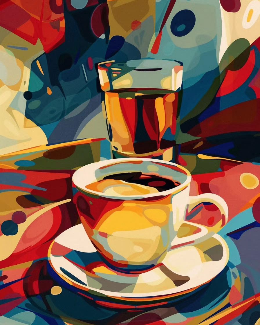As xícaras de café  são representados com manchas de cor abstrata, enquanto linh-1714429104_514_As-xicaras-de-cafe-sao-representados-com-manchas-de-cor 