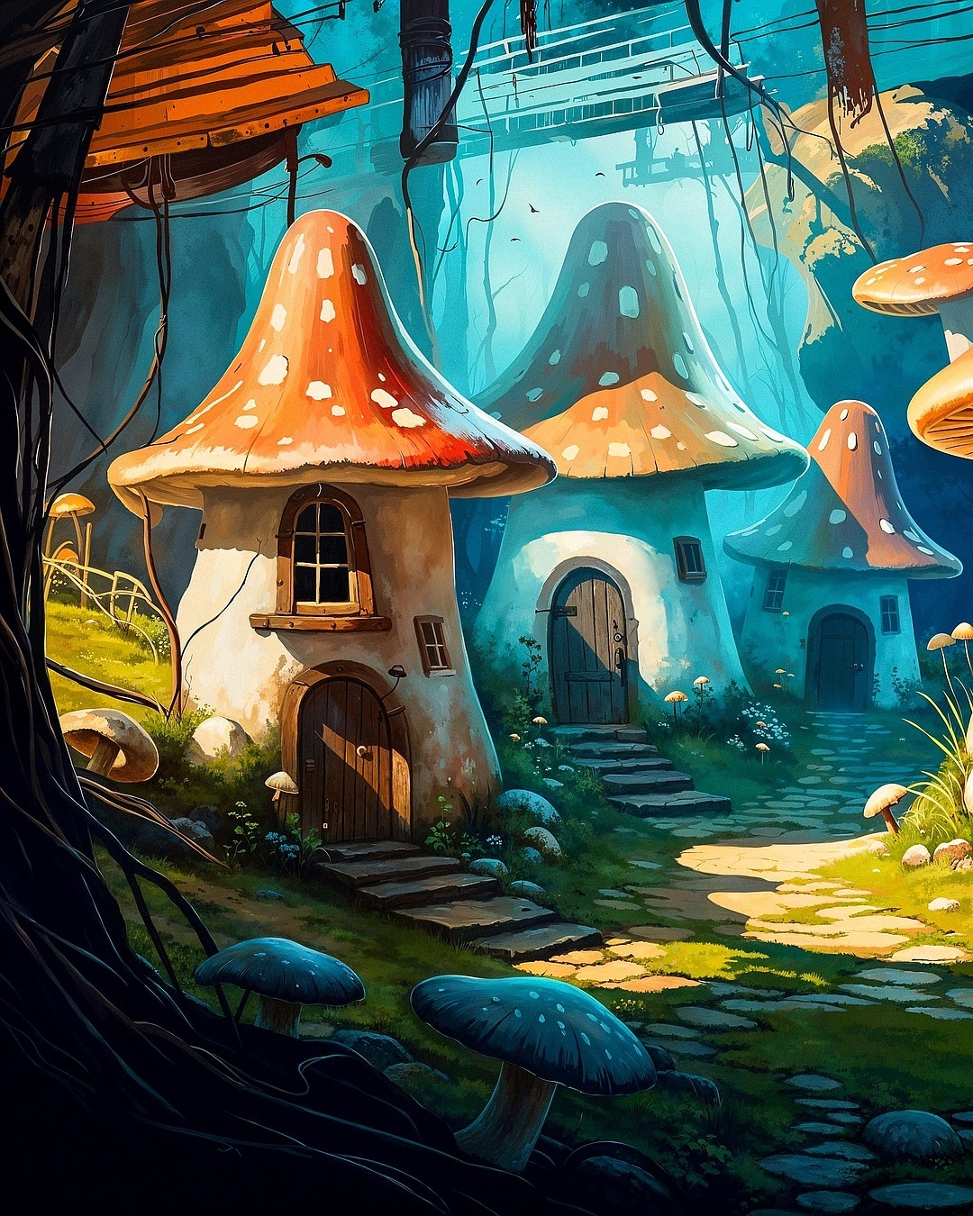240414 - dark mushroom cottages in an expressionist/dreamscape mix; sdxl (comfy)-1714717521_480_240414-dark-mushroom-cottages-in-an-expressionistdreamscape-mix-sdxl 
