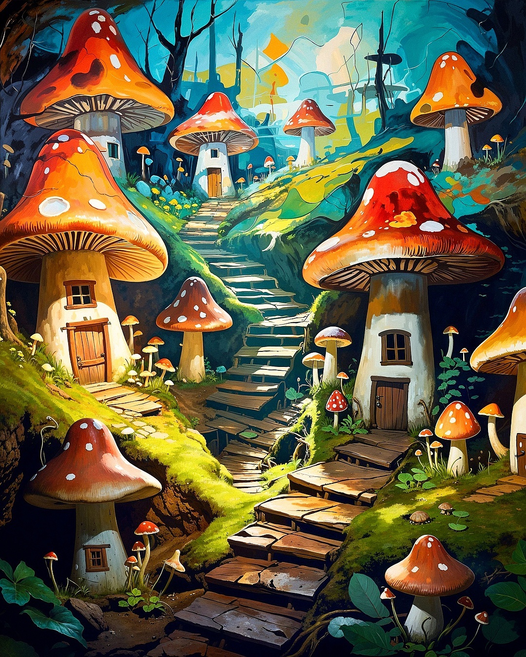 240414 - dark mushroom cottages in an expressionist/dreamscape mix; sdxl (comfy)-1714717522_267_240414-dark-mushroom-cottages-in-an-expressionistdreamscape-mix-sdxl 