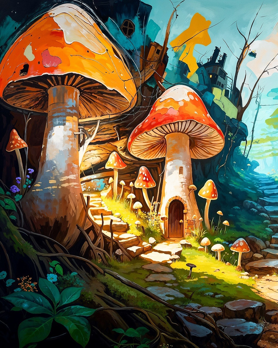 240414 - dark mushroom cottages in an expressionist/dreamscape mix; sdxl (comfy)-1714717522_939_240414-dark-mushroom-cottages-in-an-expressionistdreamscape-mix-sdxl 