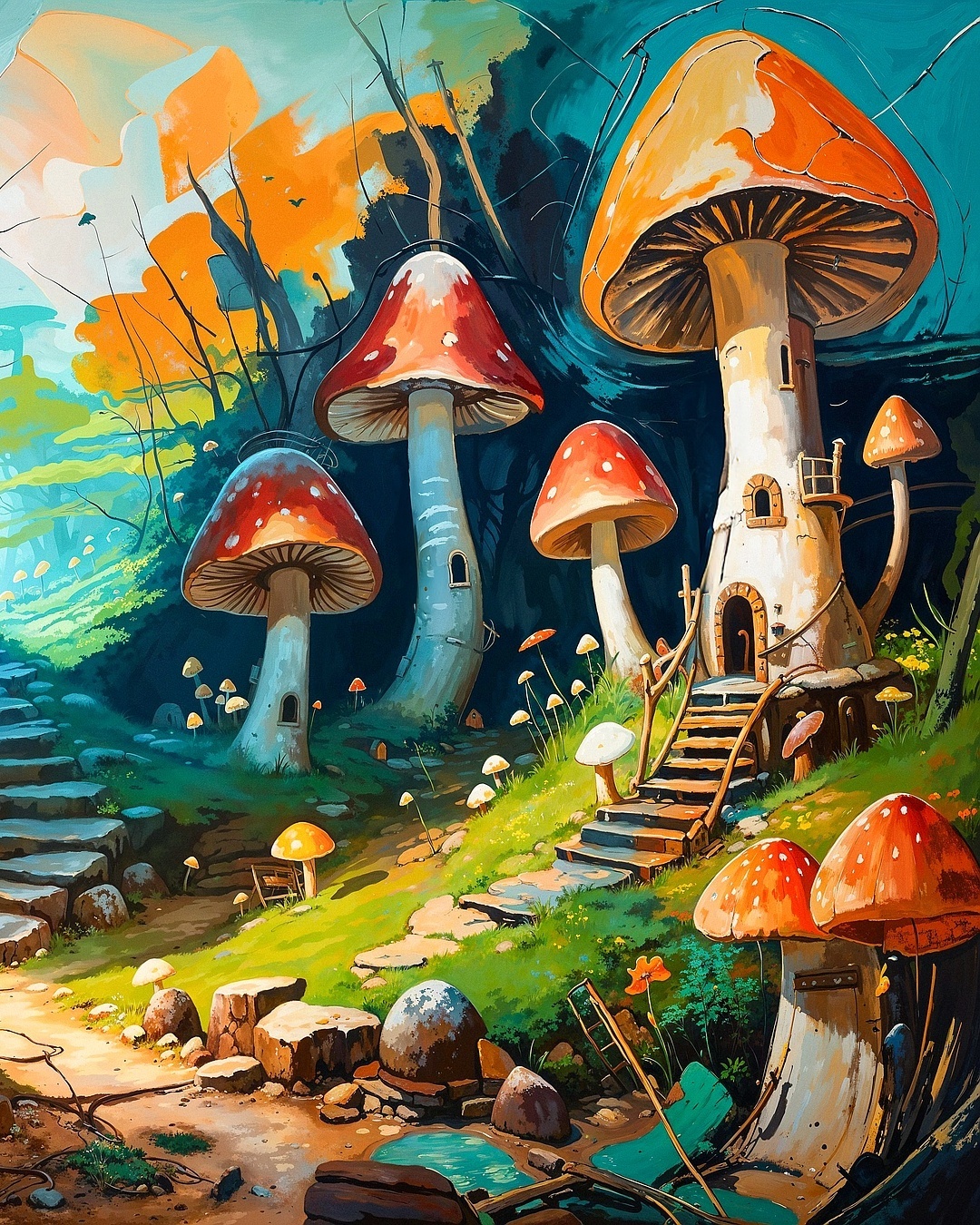 240414 - dark mushroom cottages in an expressionist/dreamscape mix; sdxl (comfy)-1714717523_250_240414-dark-mushroom-cottages-in-an-expressionistdreamscape-mix-sdxl 