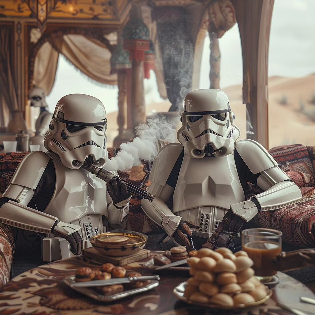 Two stormtroopers are chilling on the Eid holiday....enjoying shisha in the dese-436803713_661422739442663_7993296563915731786_n 