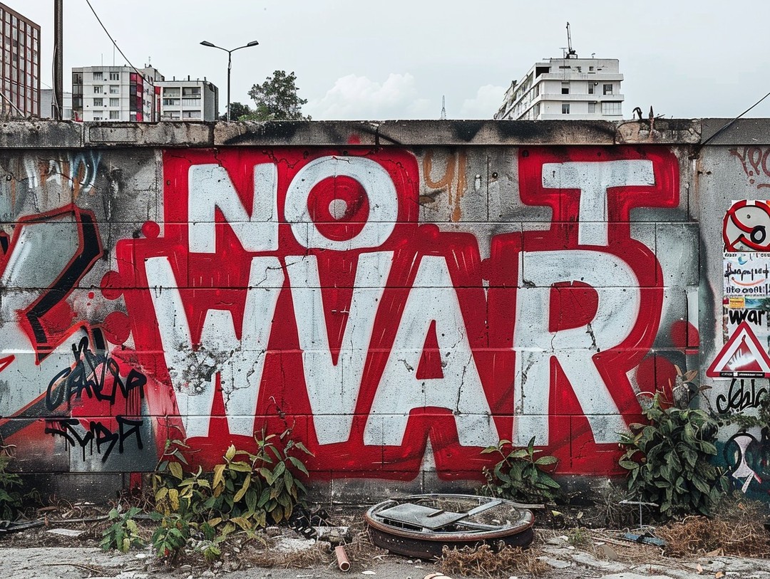 Graffiti on the wall of an ancient Greek city that says "not war" in Greek lette-437671727_2336651549871920_618704456532307848_n 