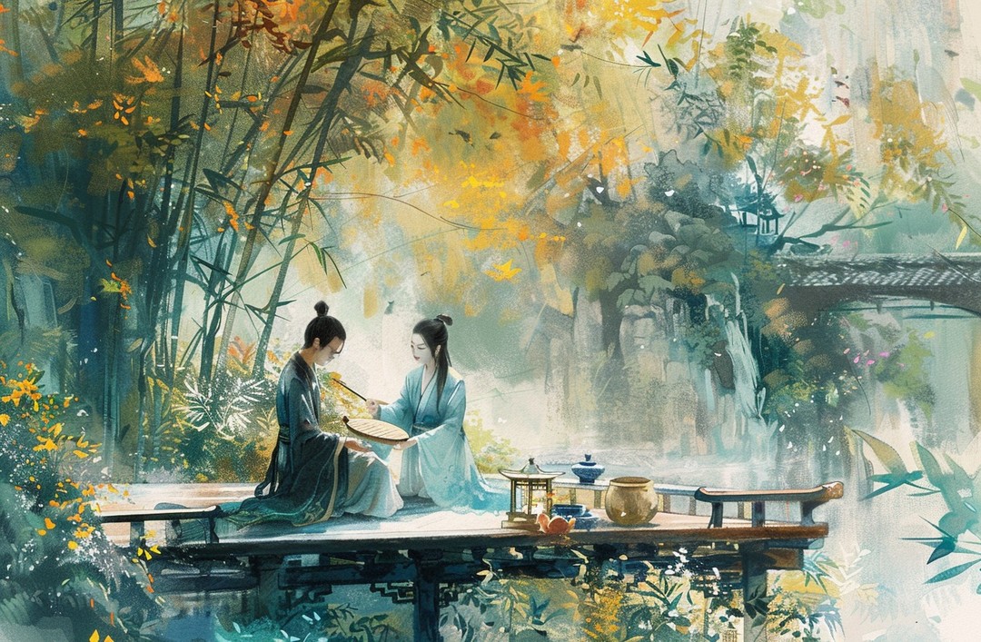 A male poet is playing the guqin, while his wife plays an ancient lute in front-437747692_971921514279437_5353646887882579840_n 