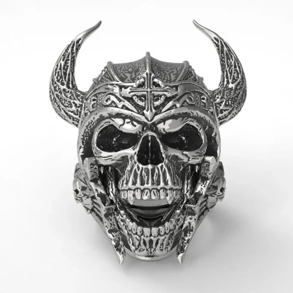 New Retro Bull Head Mask Warrior Skull Shape Ring Men's Ring Fashion Metal Horror Skull Horn Ring Accessories Party Jewelry