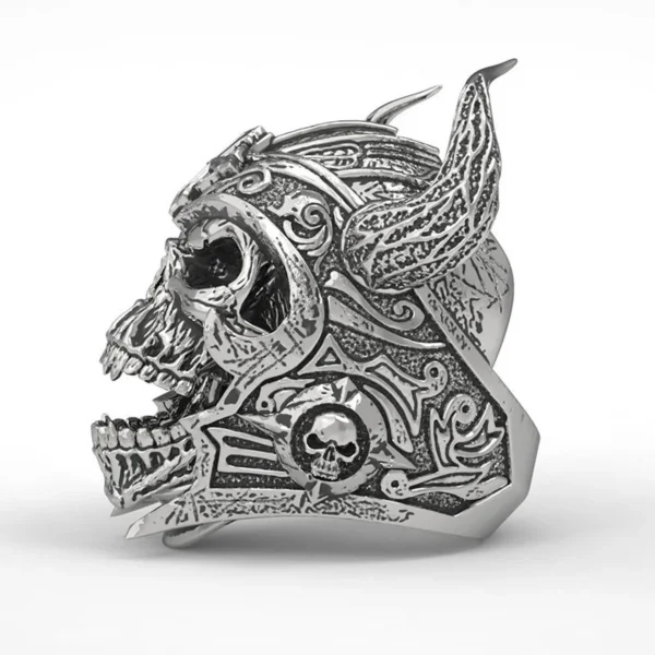 New Retro Bull Head Mask Warrior Skull Shape Ring Men's Ring Fashion Metal Horror Skull Horn Ring Accessories Party Jewelry