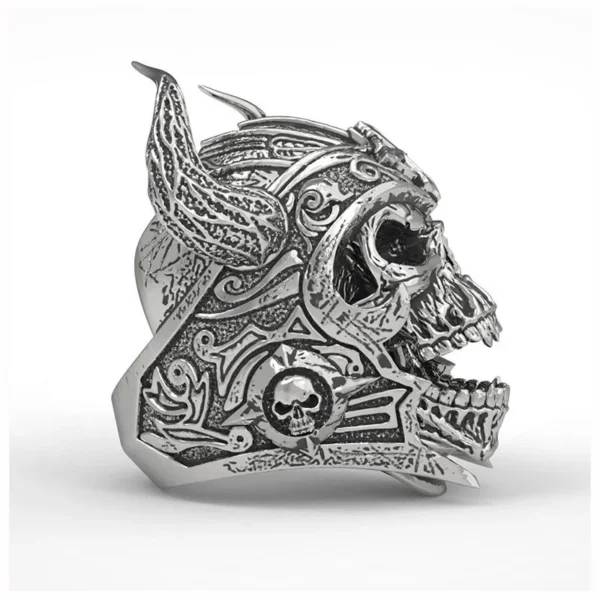 New Retro Bull Head Mask Warrior Skull Shape Ring Men's Ring Fashion Metal Horror Skull Horn Ring Accessories Party Jewelry