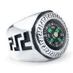 Stainless Steel Men Rings with Compass Cool Outdoor Sports Rings Striped Engraved Punk Style Biker Jewelry for Male