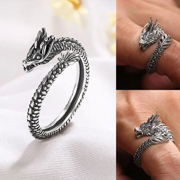 Vintage Dragon Opening Rings Fashion Legend Animal Adjustable Metal Ring For Men Women Party Finger Jewelry Gifts Accessories