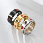 Funny Playing Card Suits Stainless Steel Rotating Spinner Ring, Unique Poker Ring for Men Women USA 6-12