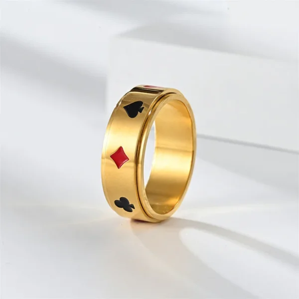 Funny Playing Card Suits Stainless Steel Rotating Spinner Ring, Unique Poker Ring for Men Women USA 6-12