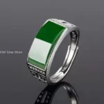 Real green natural hetian jade ring 925 sterling silver ring couple rings men women jewelry lucky stone jade finger ring