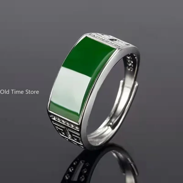 Real green natural hetian jade ring 925 sterling silver ring couple rings men women jewelry lucky stone jade finger ring