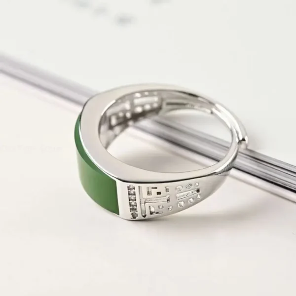 Real green natural hetian jade ring 925 sterling silver ring couple rings men women jewelry lucky stone jade finger ring