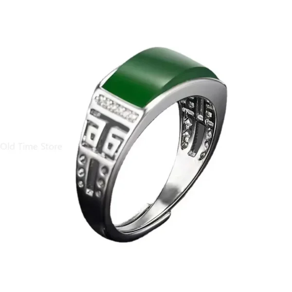 Real green natural hetian jade ring 925 sterling silver ring couple rings men women jewelry lucky stone jade finger ring