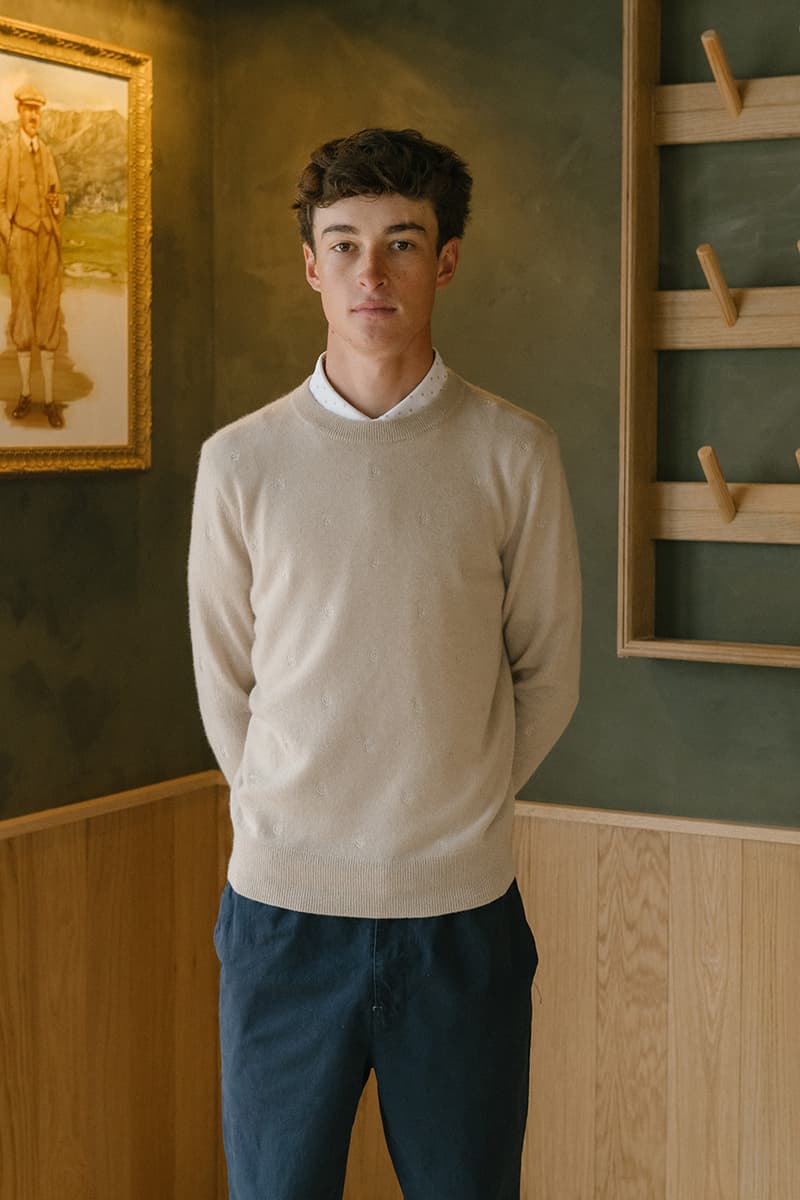 quiet golf spring summer 2025 collection polo cardigan cashmere sweater vest layer shell hoodie pants shorts green blue navy grey brown