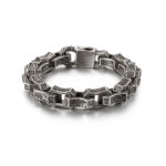 Detailed Embossed Silver Stainless Steel Link Bracelet
