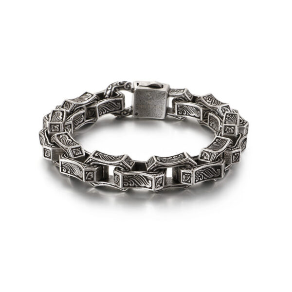 Detailed Embossed Silver Stainless Steel Link Bracelet