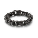 Oxidized Stainless Steel Patterned Link Bracelet