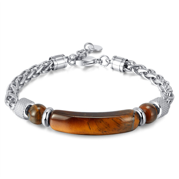 Brown Tiger's Eye and Stainless Steel Braided Bracelet