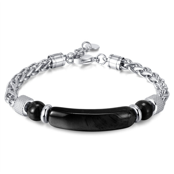Black Tiger's Eye and Stainless Steel Braided Bracelet