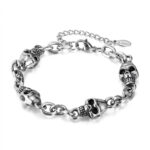 Stainless Steel Skull Link Chain Mens Bracelet