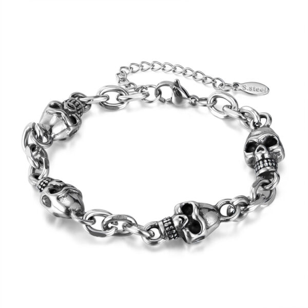 Stainless Steel Skull Link Chain Mens Bracelet