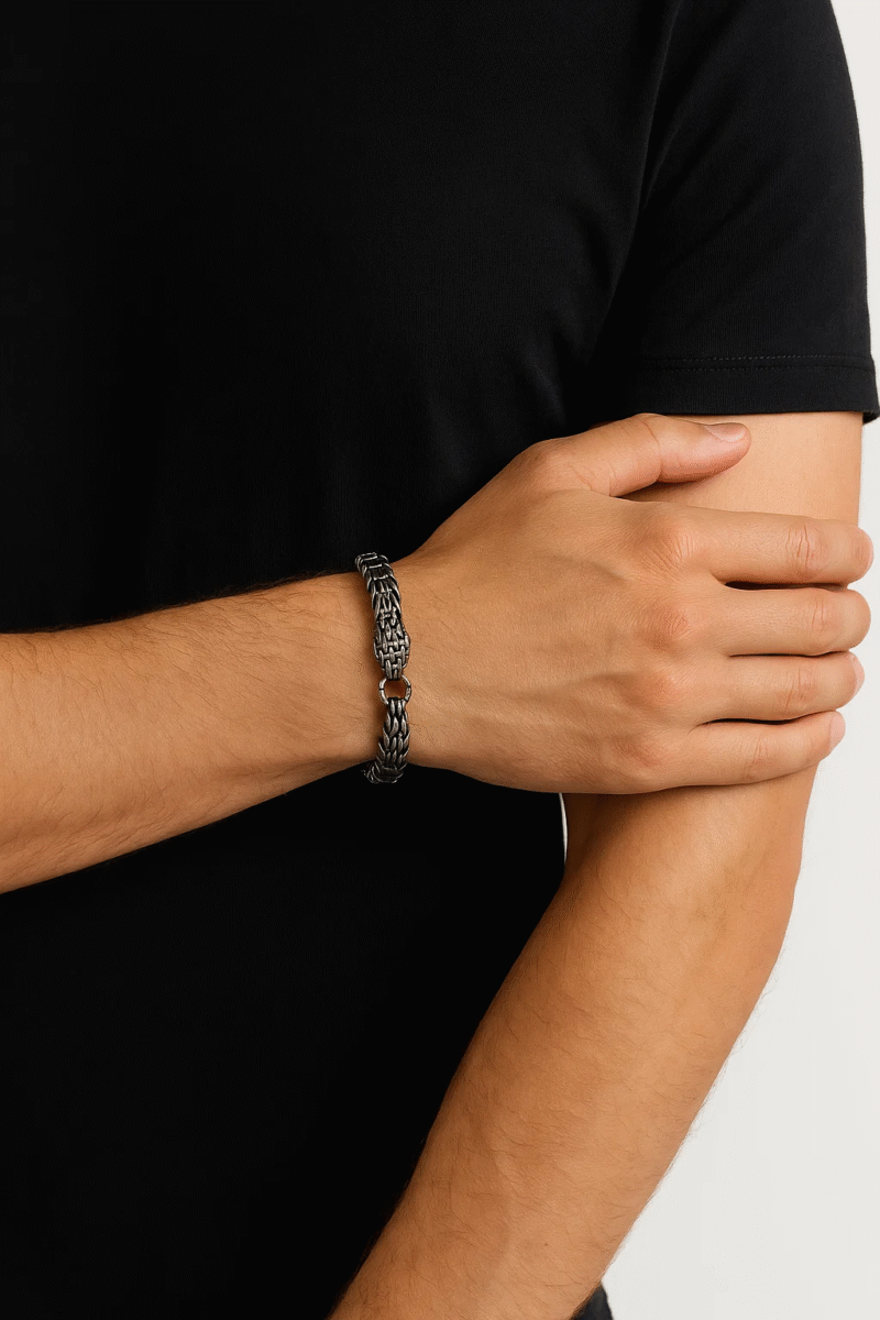 Oxidized Stainless Steel Snake Link Bracelet