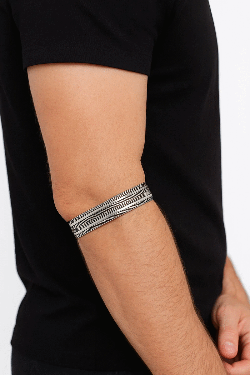 Sterling Silver Etched Cuff Bracelet