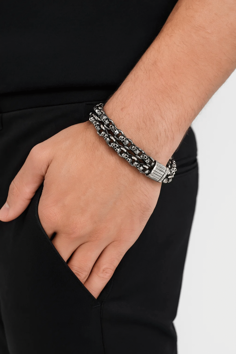 Stainless Steel Multi-Skull Link Chain Bracelet