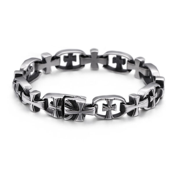 Stainless Steel Maltese Cross Link Bracelet