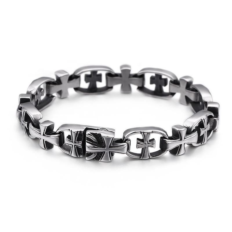 Stainless Steel Maltese Cross Link Bracelet