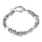 Mixed Stone and Stainless Steel Beaded Mens Bracelet