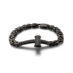 Black Stainless Steel Byzantine Chain Bracelet with Textured Cross Pendant