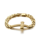 Gold Stainless Steel Byzantine Chain Bracelet with Textured Cross Pendant