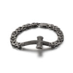 Boil Black Stainless Steel Byzantine Chain Bracelet with Textured Cross Pendant