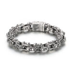 Men’s Stainless Steel Layered Skull Bracelet