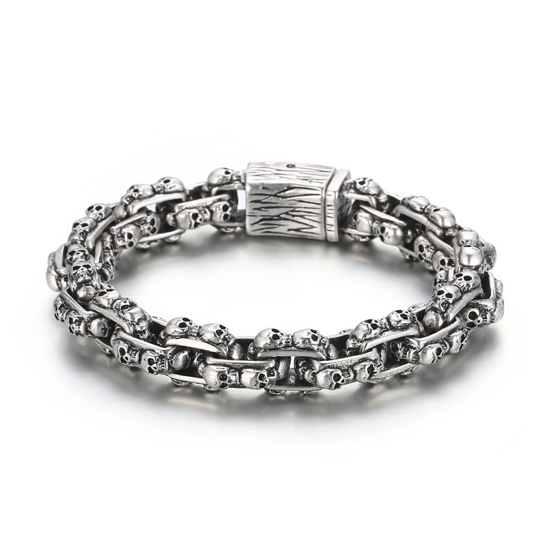 Men's Stainless Steel Layered Skull Bracelet