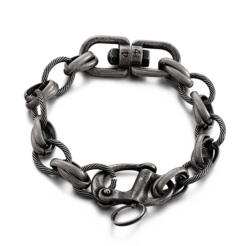 Industrial Style Stainless Steel Link and Cable Bracelet