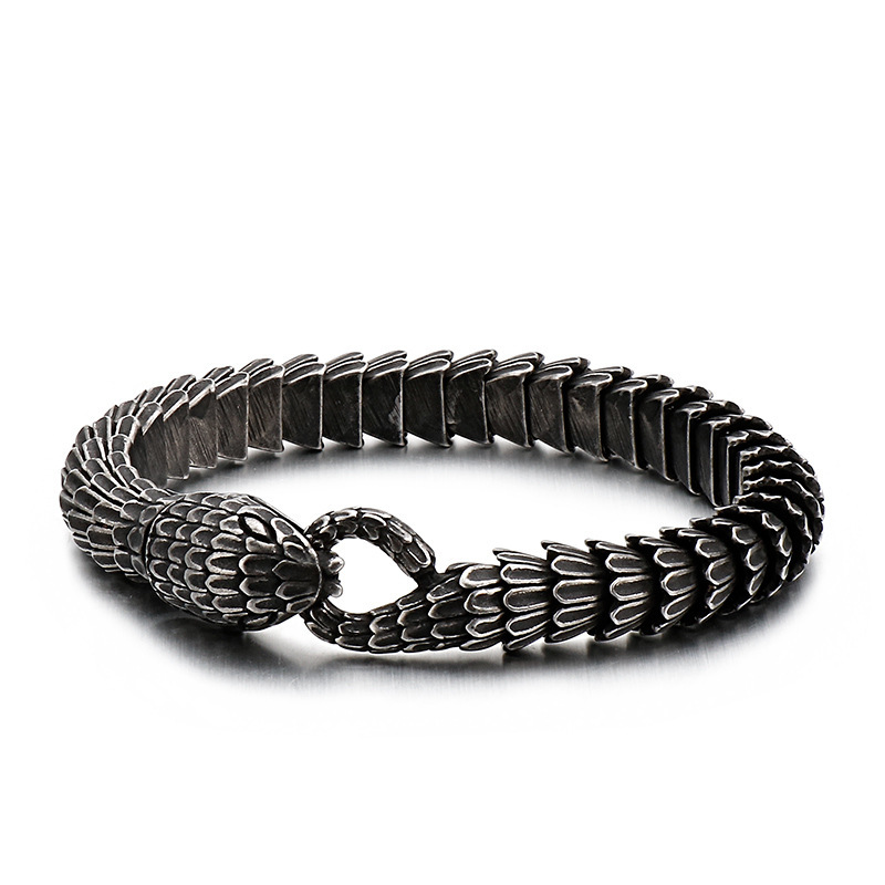 Oxidized Stainless Steel Snake Link Bracelet