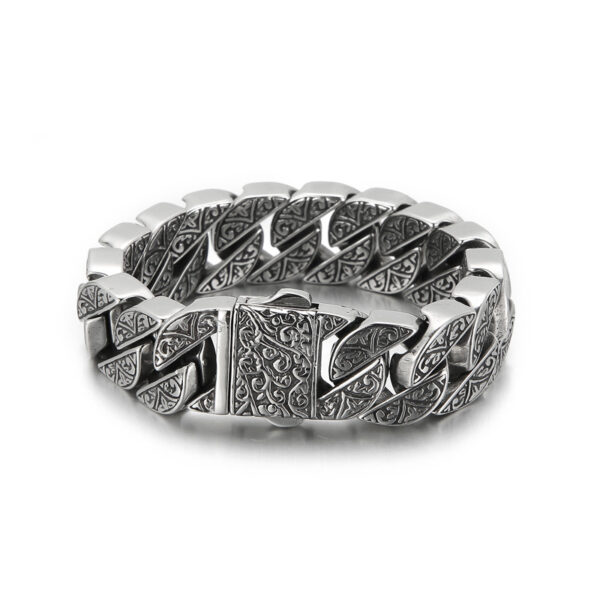 Engraved Steel Tone Stainless Steel Curb Chain Bracelet
