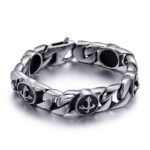 Stainless Steel Curb Chain Bracelet with Engraved Circular Emblems