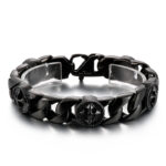 Black Stainless Steel Curb Chain Bracelet with Gothic Circular Emblems