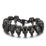Black Tone Stainless Steel Skull Bracelet with Crystal Eyes