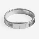 Silver Tone Stainless Steel Expandable Ribbed Bracelet | Flexible Comfort Fit Bangle