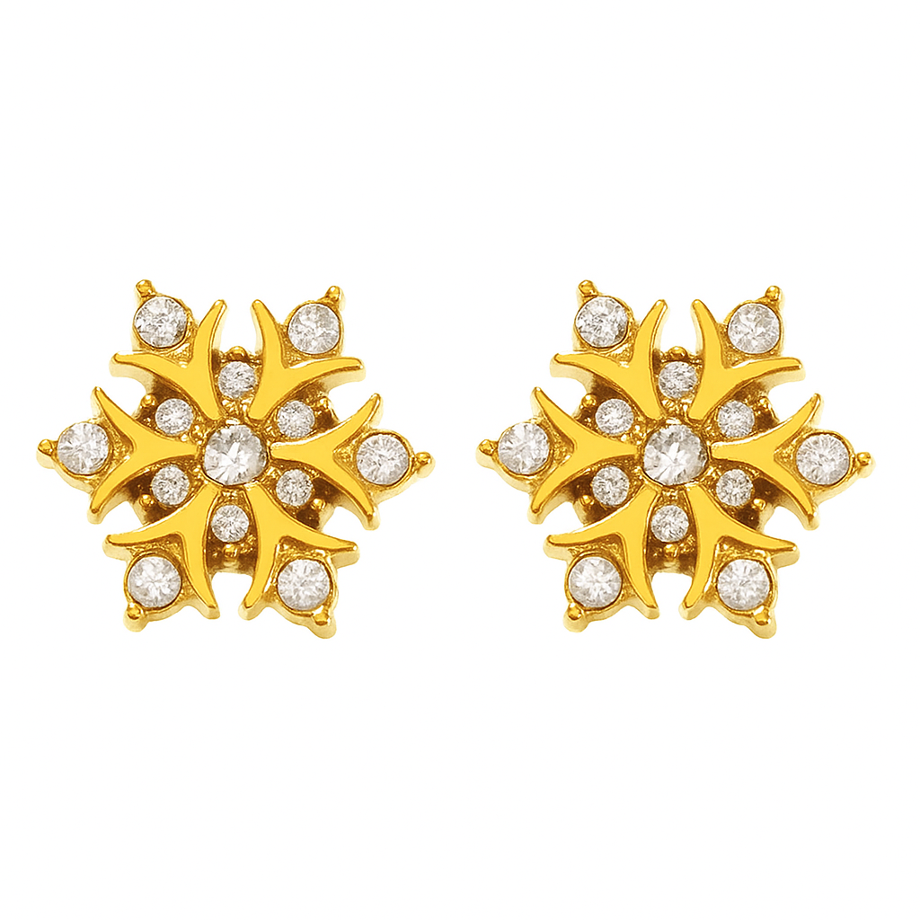 Gold Tone Crystal Snowflake Stud Earrings | Dazzling Festive Bling