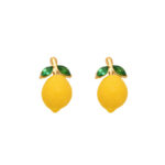 Cute Lemon Stud Earrings – Enamel Fruit Jewelry with Green Leaves