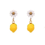 Cute Daisy & Lemon Dangle Earrings – Floral Fruit Drop Jewelry for Summer