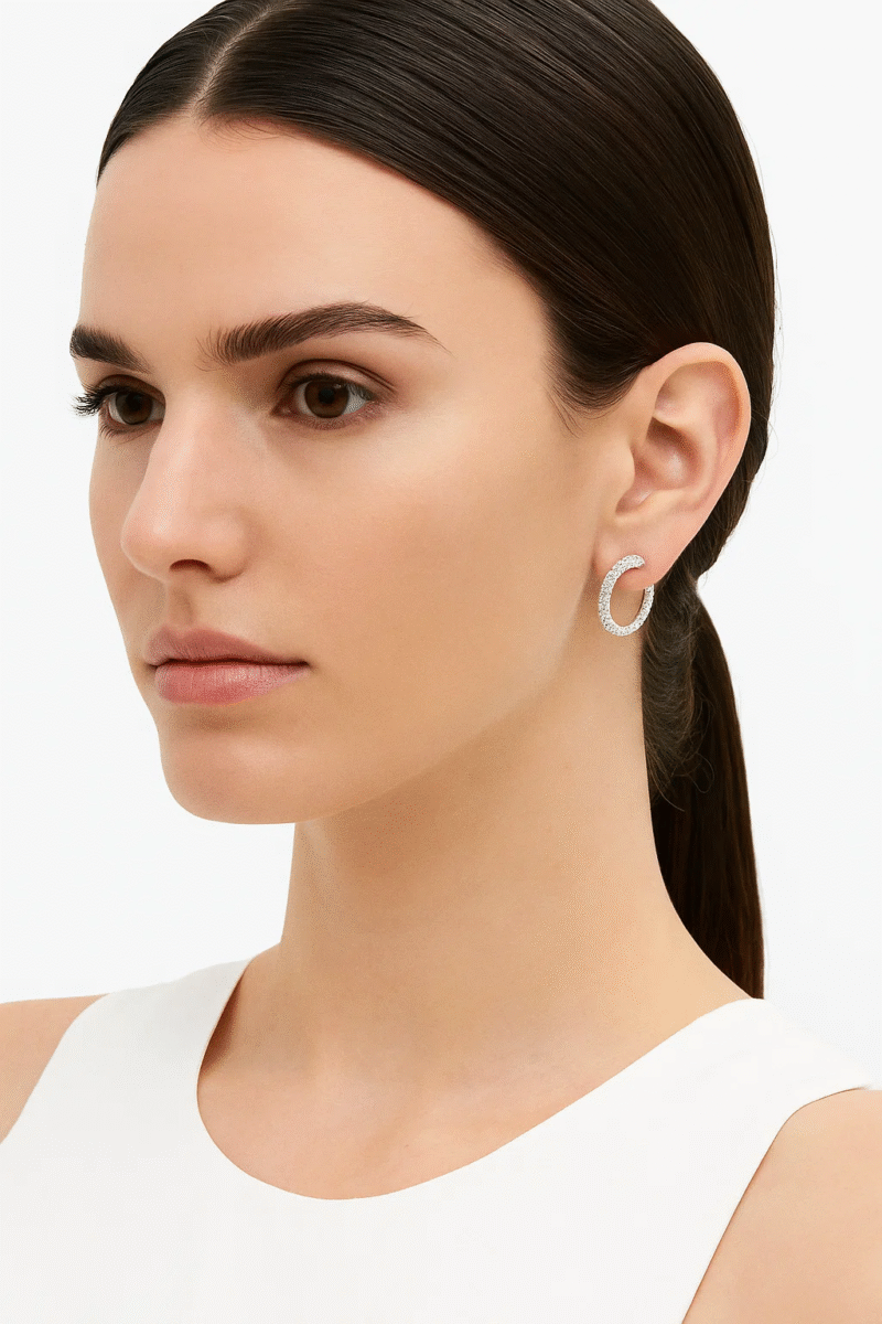 Silver Tone Stainless Steel Textured Hoop Earrings | Modern Faceted Design