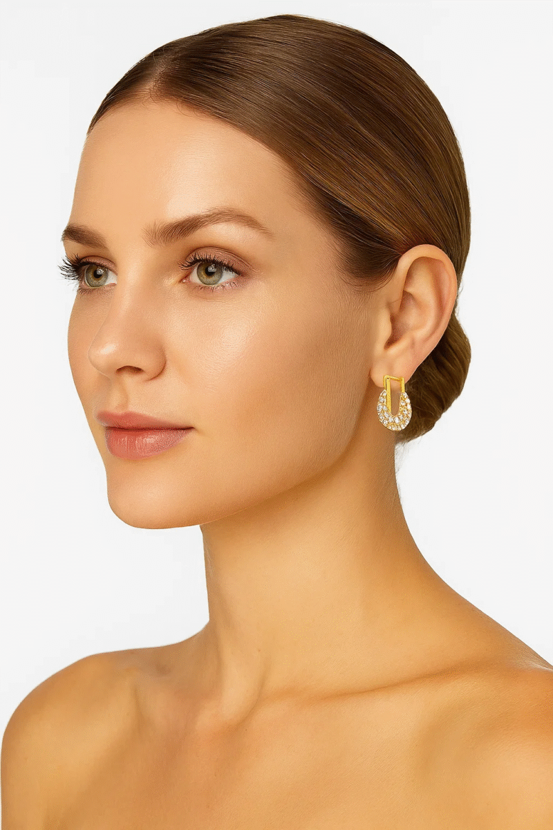 Gold Tone Crystal Pavé Chunky C-Hoop Earrings | Sparkling Huggie Statement